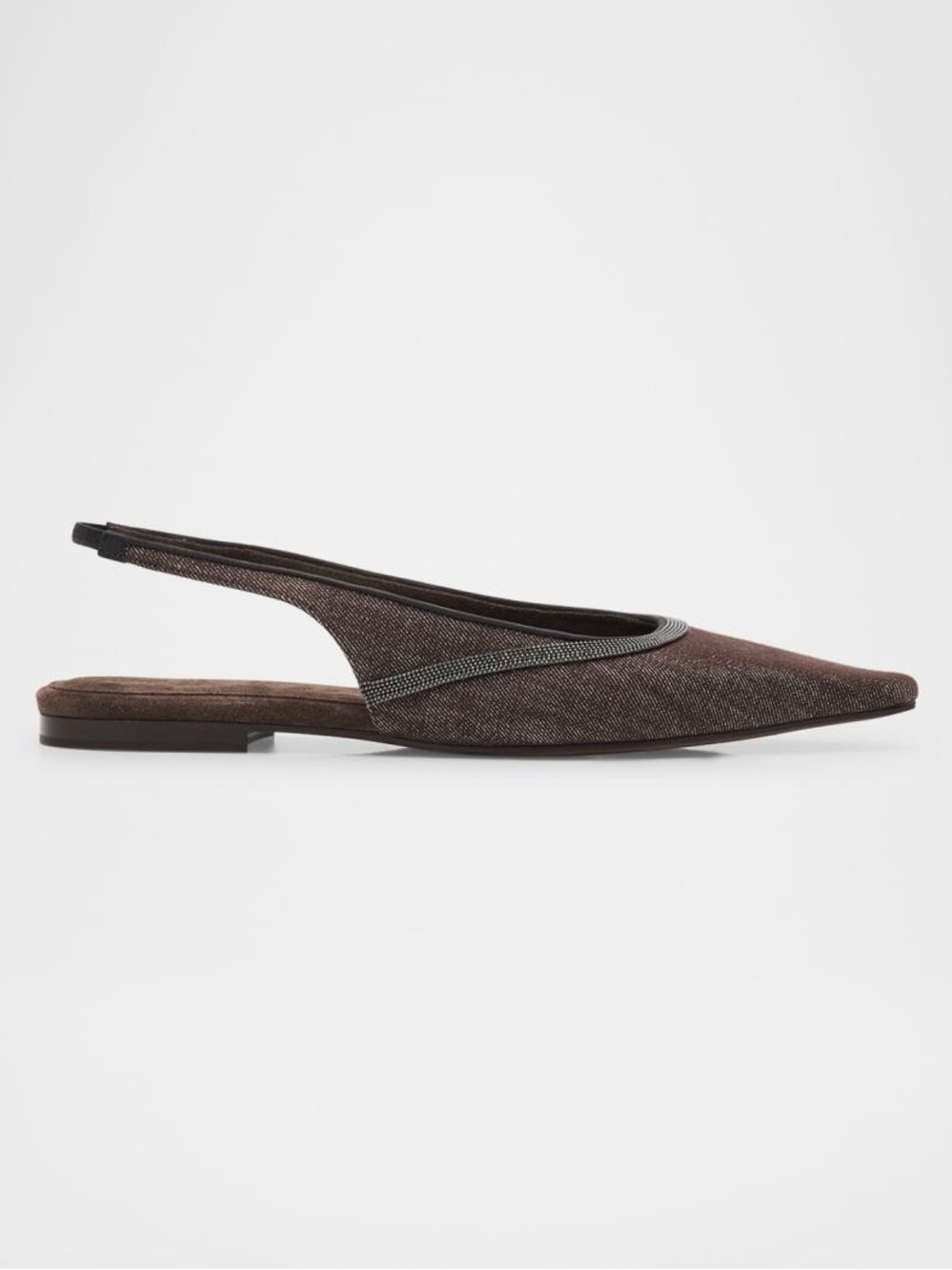 Brunello Cucinelli Brown Pointed Slingback Flats